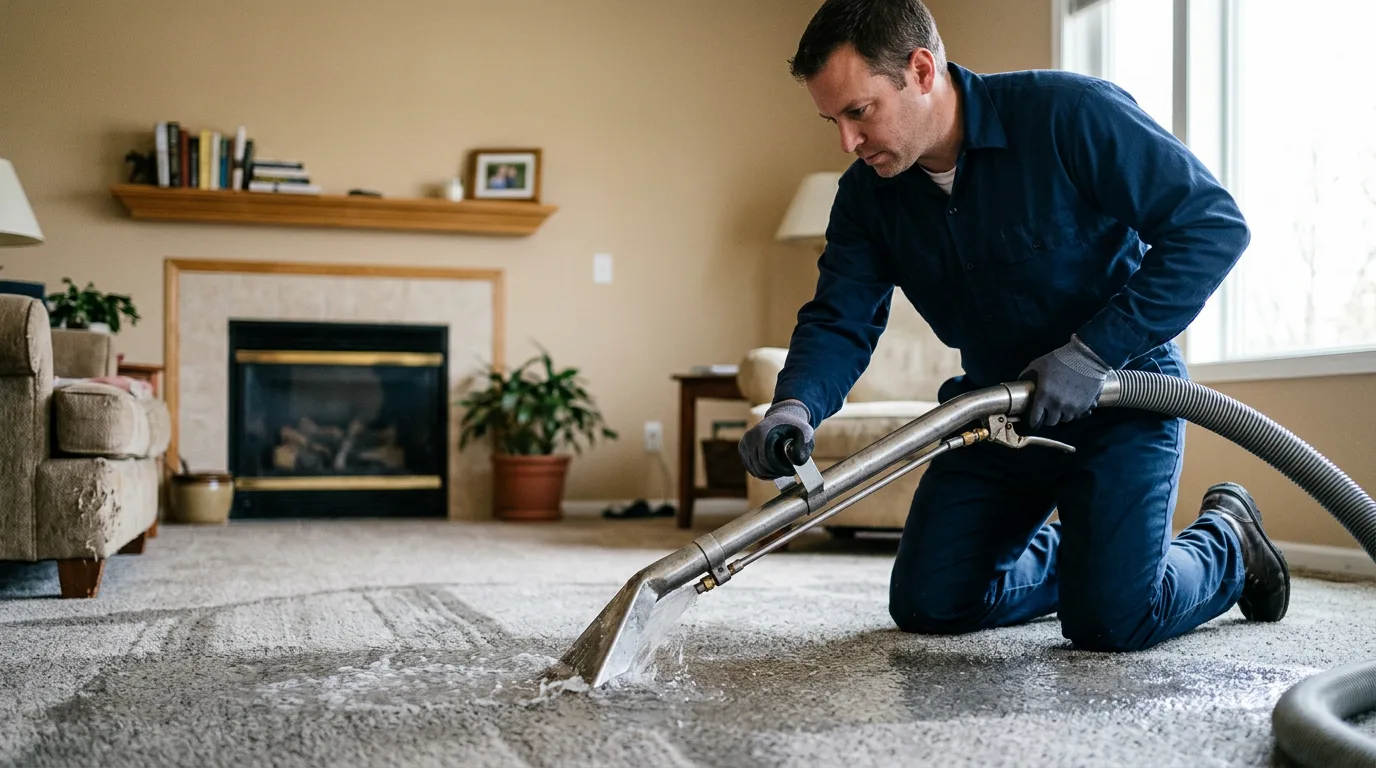 Water damage restoration technician working near Yorktown, IN